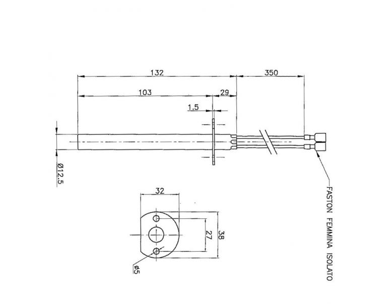 RESISTENZA CANDELETTA UTXS022576 diametro 12,5 x 103mm 400W con flangia