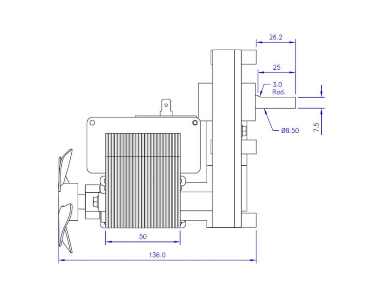 MOTORIDUTTORE MELLOR mod. FB1146 albero diametro 8,5mm RPM 5,3 giri/minuto