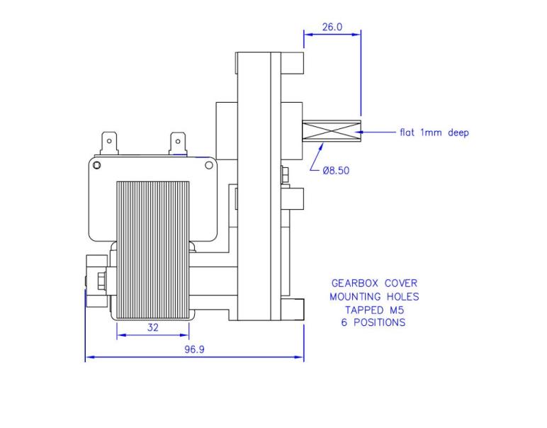 MOTORIDUTTORE MELLOR mod. FB1167 albero diametro 8,5mm RPM 3,0 giri/minuto