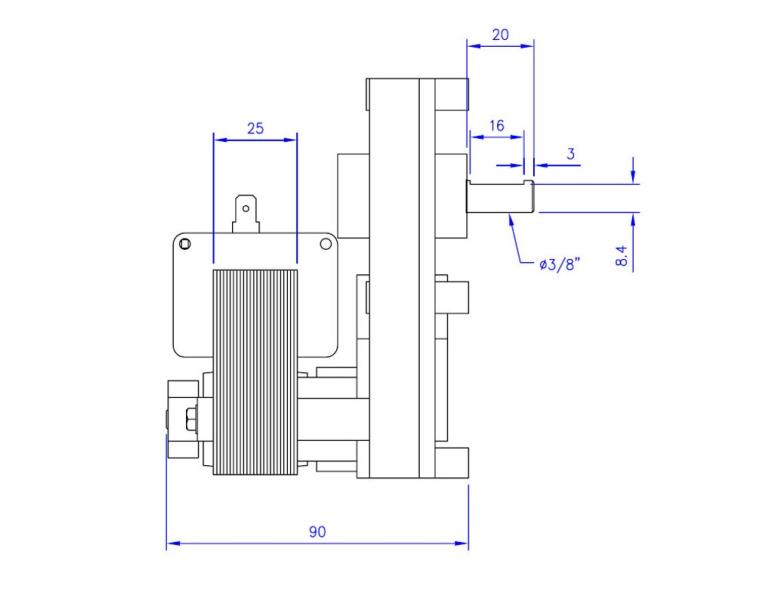 MOTORIDUTTORE MELLOR mod. FB1171 albero diametro 9,5mm RPM 1,5 giri/minuto