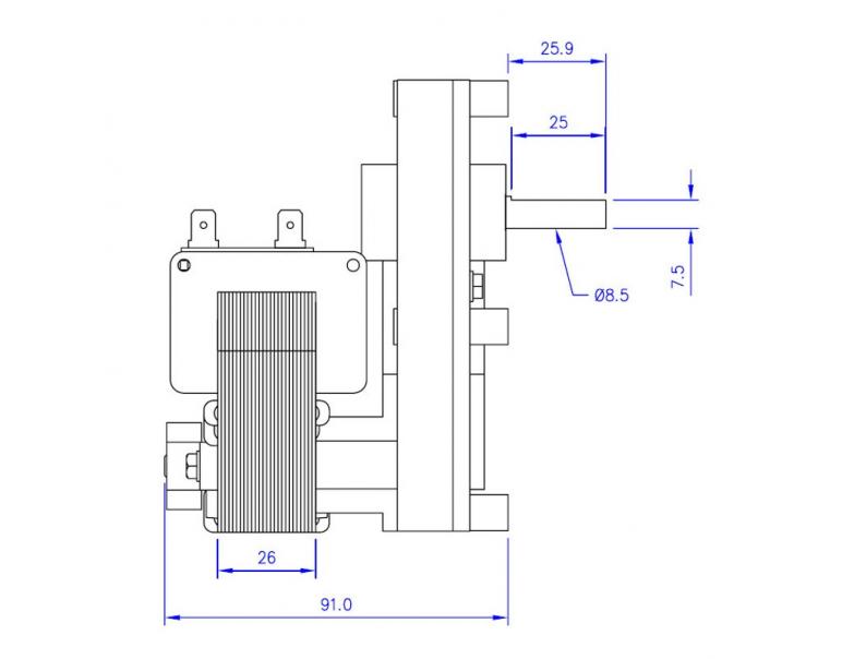 MOTORIDUTTORE MELLOR mod. FB1187 albero diametro 8,5mm RPM 2,0 giri/minuto