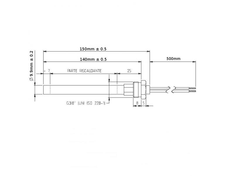 RESISTENZA CANDELETTA HT62651 diametro 9,9 x 140mm 280W RACCORDO 3/8"