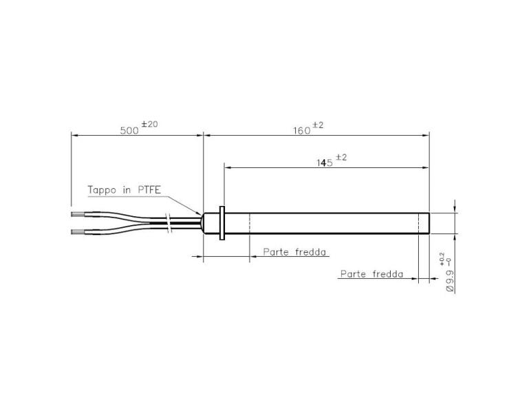 RESISTENZA CANDELETTA HT62704 diametro 9,9 x 145mm 250W con flangia