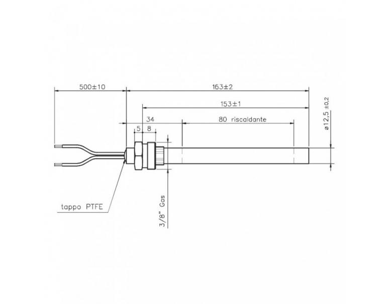 RESISTENZA CANDELETTA HT62659 diam. 12,5 x 153mm 330W RACCORDO 3/8"